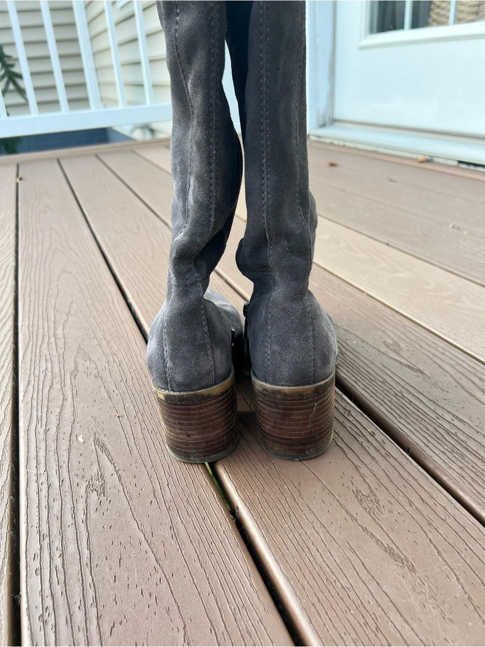 Lucky Brand Grey Suede Over-the-Knee Block Heel Boots